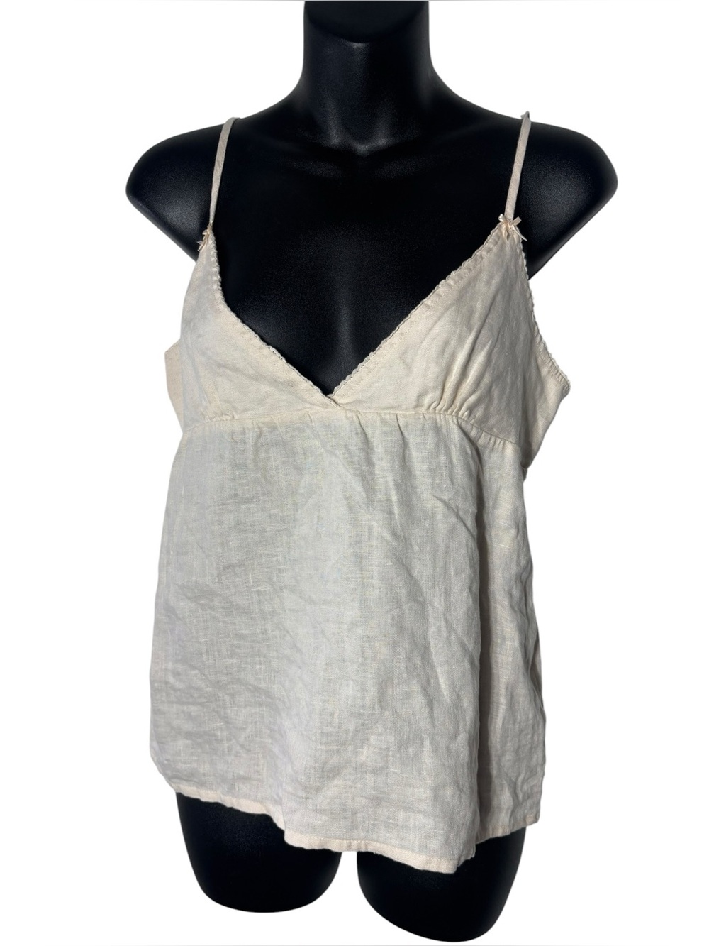 Brandy Melville women’s 100% linen babydoll top new beige bows capsule minimalis